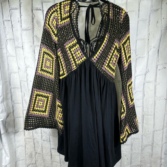 ASOS Dresses Asos Design Flare Bell Sleeve Crochet Mini Dress Plunging Vneck And Back Boho